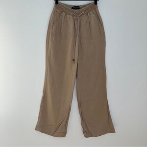Beau Dawson Linen Blend Wide Leg Pants Khaki Tan‎ Women’s Size M Elastic Waist